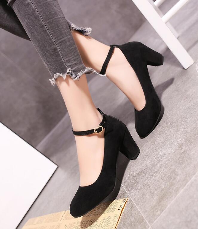 Women's Suede High Heels Thick Heel With Professional Shoes