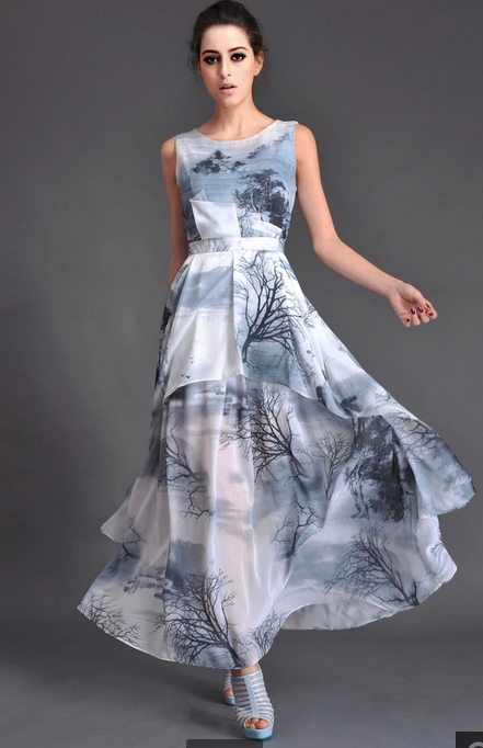 Ink Printed Chiffon Dress