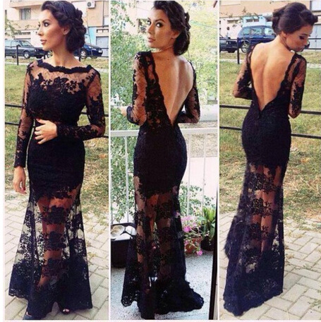Gorgeous Backless Lace Dress In Black