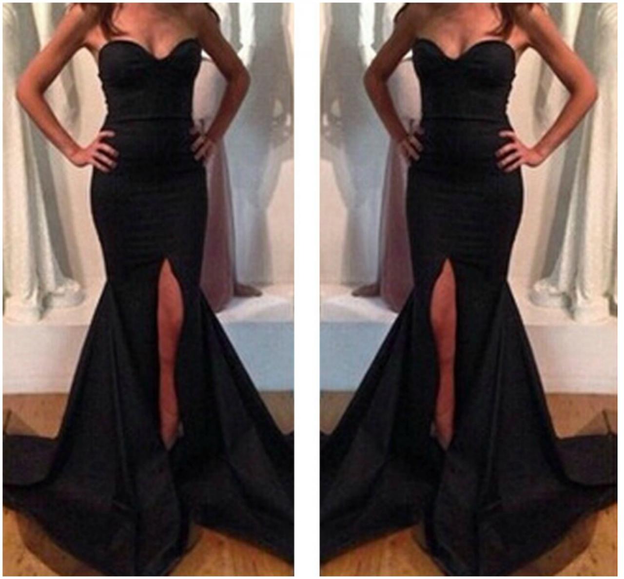 Sexy Off Shoulder Black Mermaid Dress With Slit on Luulla