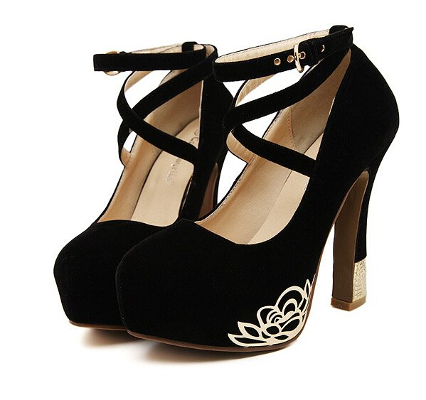 Cross Strap Black High Heels Shoes on Luulla