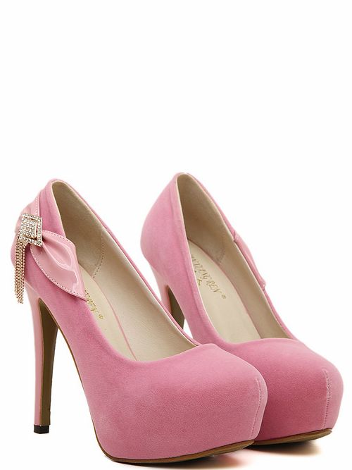 Pink Bow And Diamante Design High Heels Fashion Shoes
