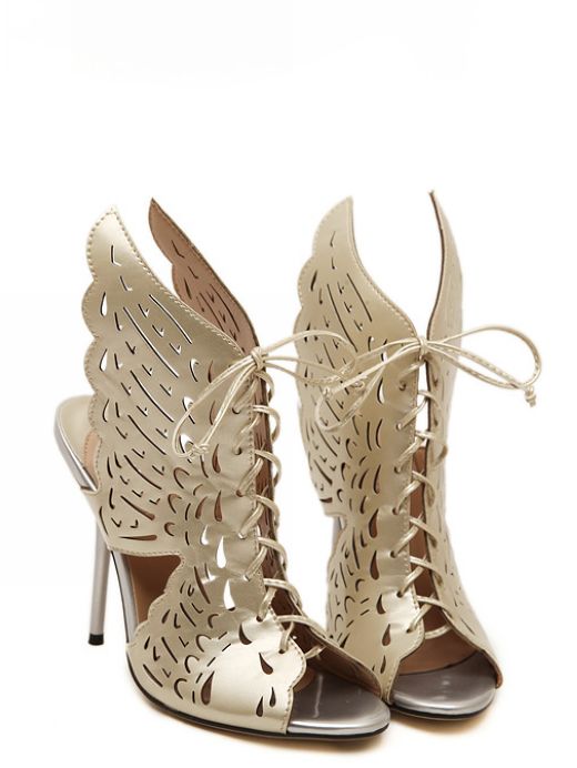 Sexy Lace Up Angel Wings High Heels Shoes In Light Gold