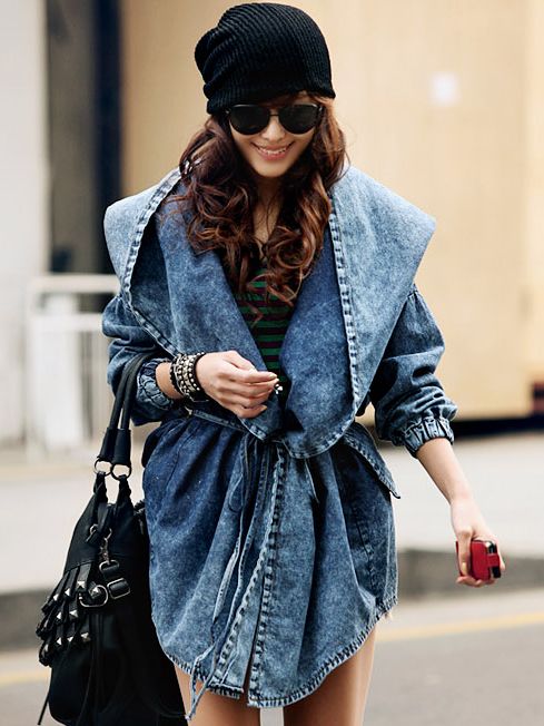 Chic Hooded Double Pockets Denim Jacket