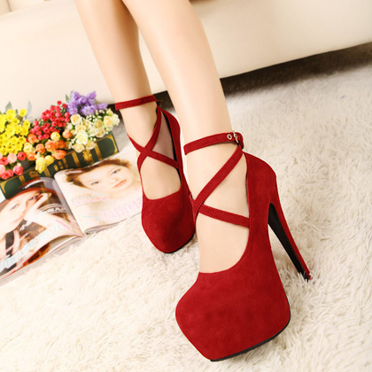 Stiletto Red Ankle Strap Pumps on Luulla