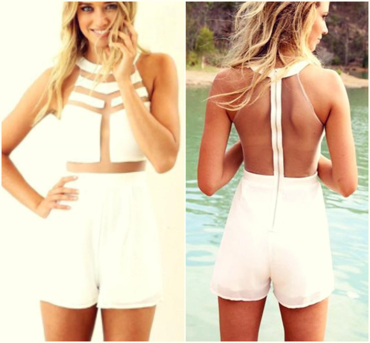 Sexy White Sheer Patch Sleeveless Jumpsuit