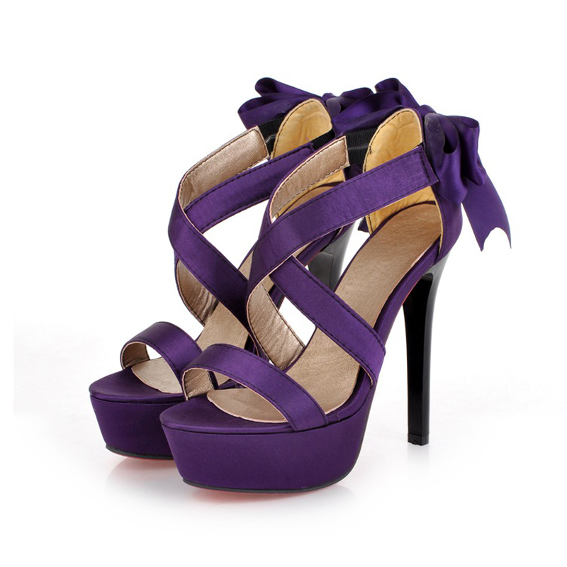 Sexy Back Bow Knot Design High Heel Fashion Sandals In Purple And Black