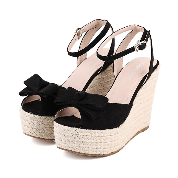 Peep-toe Espadrilles Wedge Heels Topped With Ribbon