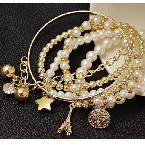 Elegant Stackable Paris Charmed Pearl Bracelet