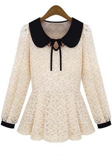 Cute Peter Pan Collar With Bow Beige Lace Top