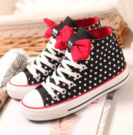 Dot Bow Flat Shoes High-top Shoes