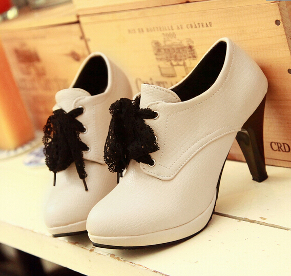 Lace Bowknot Round Head Contracted High Heels