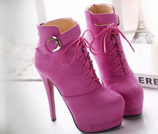 Lace Up Rose Red High Heels Fashion Boots on Luulla