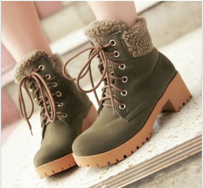 Lace Up Chunky Heel Winter Boots