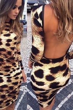 Leopard Print Long Sleeve Dress