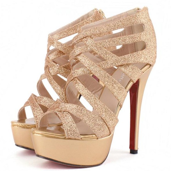 High Heel Cross Strap Gold Sandals on Luulla