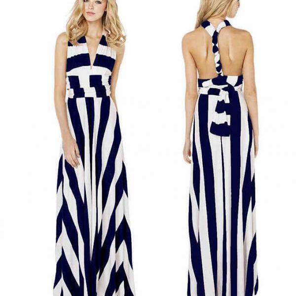 Show Thin And Sexy Backless A Variety Of Tees In Wide Stripe To Mop The ...