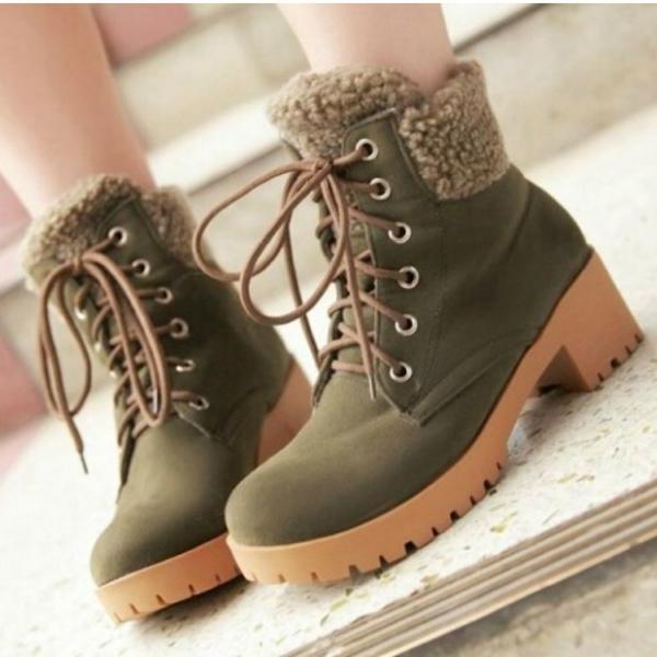 Lace Up Chunky Heel Winter..