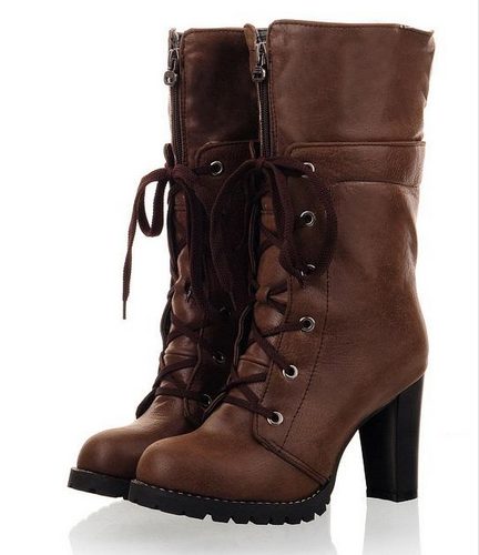 Classy Lace Up Front Zip Chunky Heel Fashion Boots on Luulla